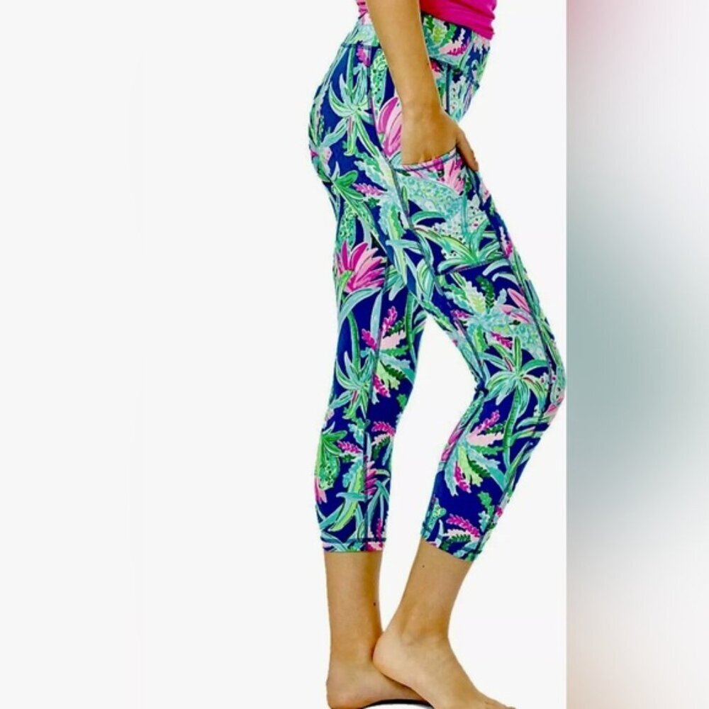 Lilly Pultizer Leggings Women's Size XXS Sweet Escape Teal Pink Crop High-Rise‎ - Picture 11 of 11